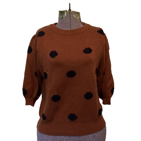 Compañia Fantastica ModCloth Burnt Orange Polka Dot Women's Sweater - Picture 1 of 6
